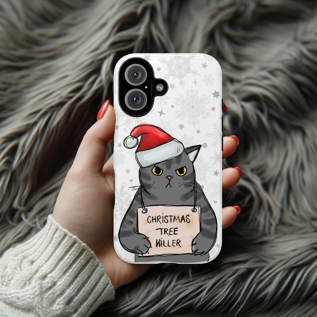Christmas Tree Killer Phone Case, Meowy Catmas Phone Cover, Cat Lover Case for iPhone 16 15 14 13 Pro Max Plus, Samsung S25, 172
