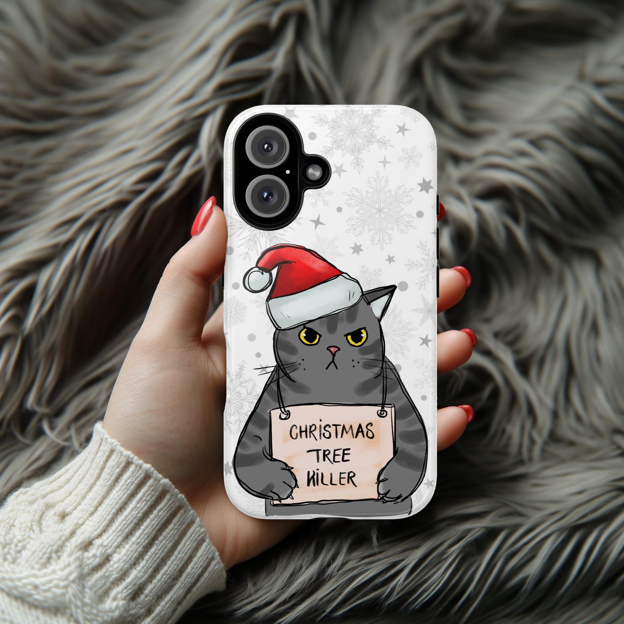 Christmas Tree Killer Phone Case, Meowy Catmas Phone Cover, Cat Lover Case for iPhone 16 15 14 13 Pro Max Plus, Samsung S25, 172