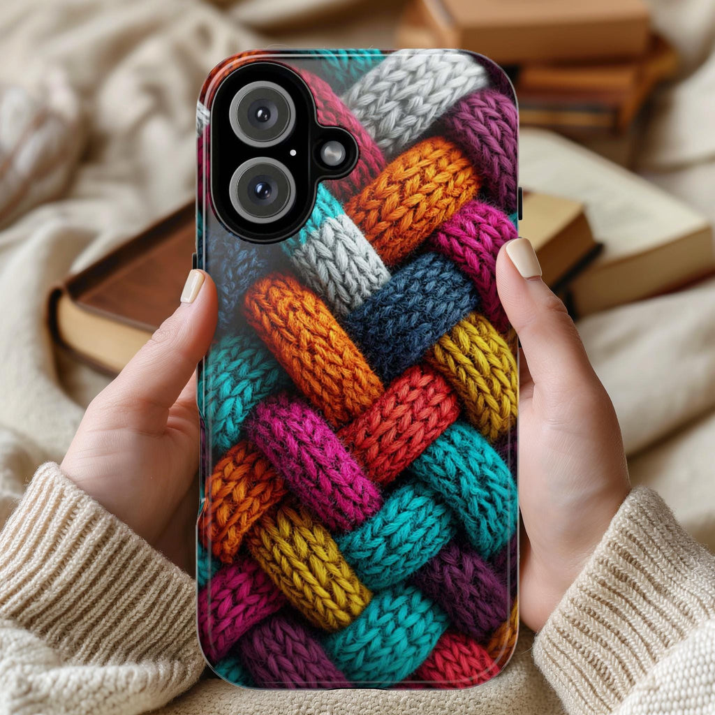 Colorful Cozy 3D Knitted Phone Case for Fall | Vibrant Autumn Knit Pattern Effect Cover for iPhone 16 15 Tough or Magsafe, Samsung, 452.18