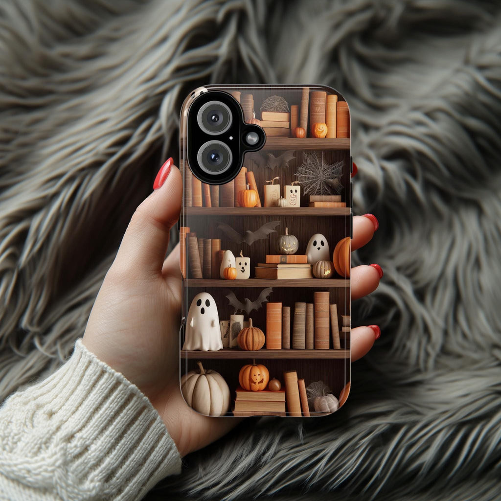 Gothic Library Phone Case, Ghosts & Pumpkins Phone Case, Halloween Lovers for iPhone 16 15 14 13 Tough or Magsafe, Samsung, 475.9
