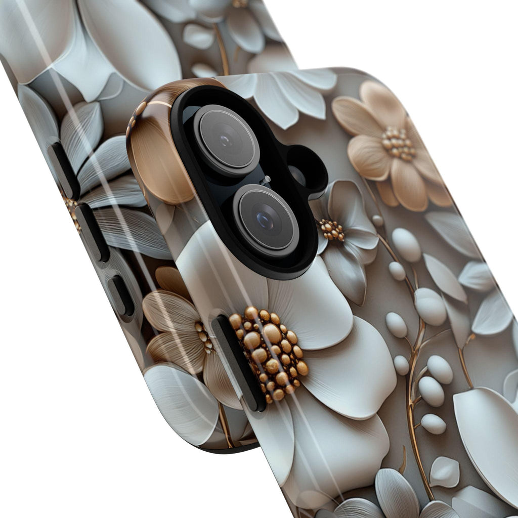 Pastel 3D Floral Art Phone Case, Beige Bloom 3D Design, Floral Garden Case for iPhone 16 15 14 13 Pro Max Plus Magsafe, Samsung S24, 439.4