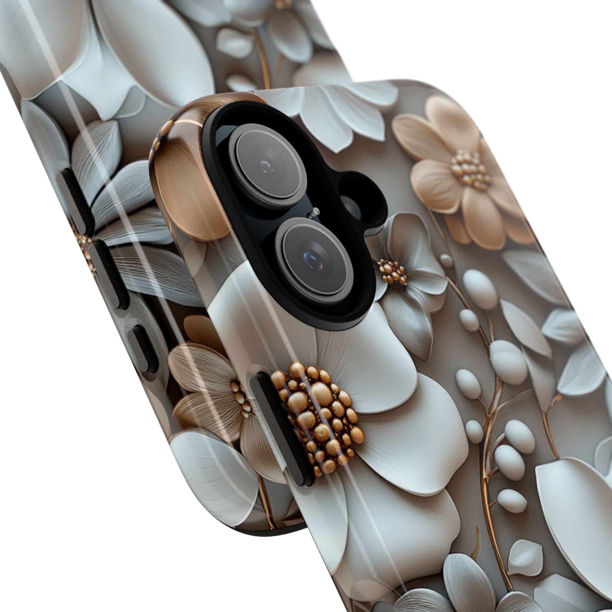 Pastel 3D Floral Art Phone Case, Beige Bloom 3D Design, Floral Garden Case for iPhone 16 15 14 13 Pro Max Plus Magsafe, Samsung S24, 439.4