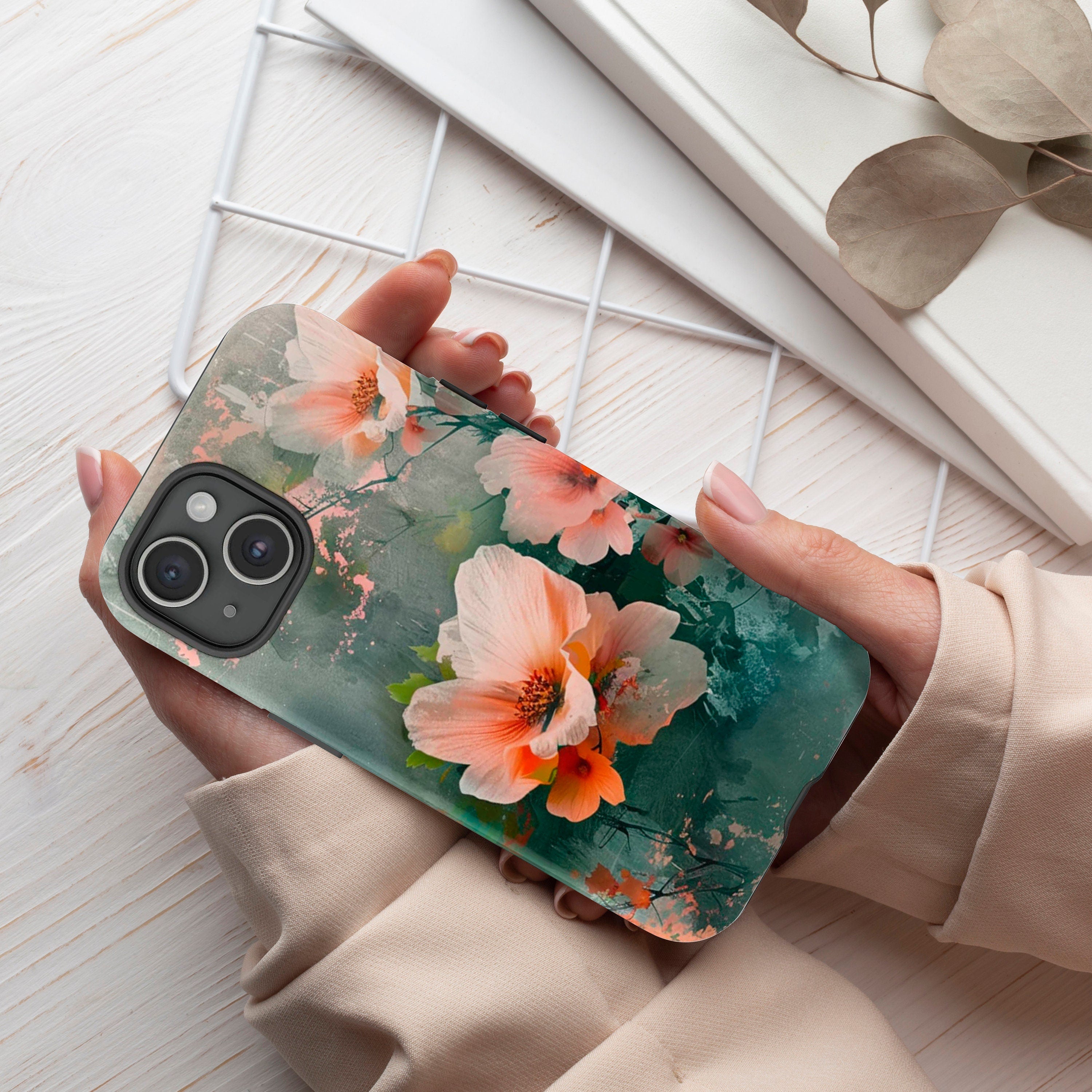 Fine Art Paint Floral Phone Case, Aesthetic Phone Case, Mother's Day Cover for iPhone  16 15 14 13 12 11 Pro Max Plus Samsung Galaxy S23 S22