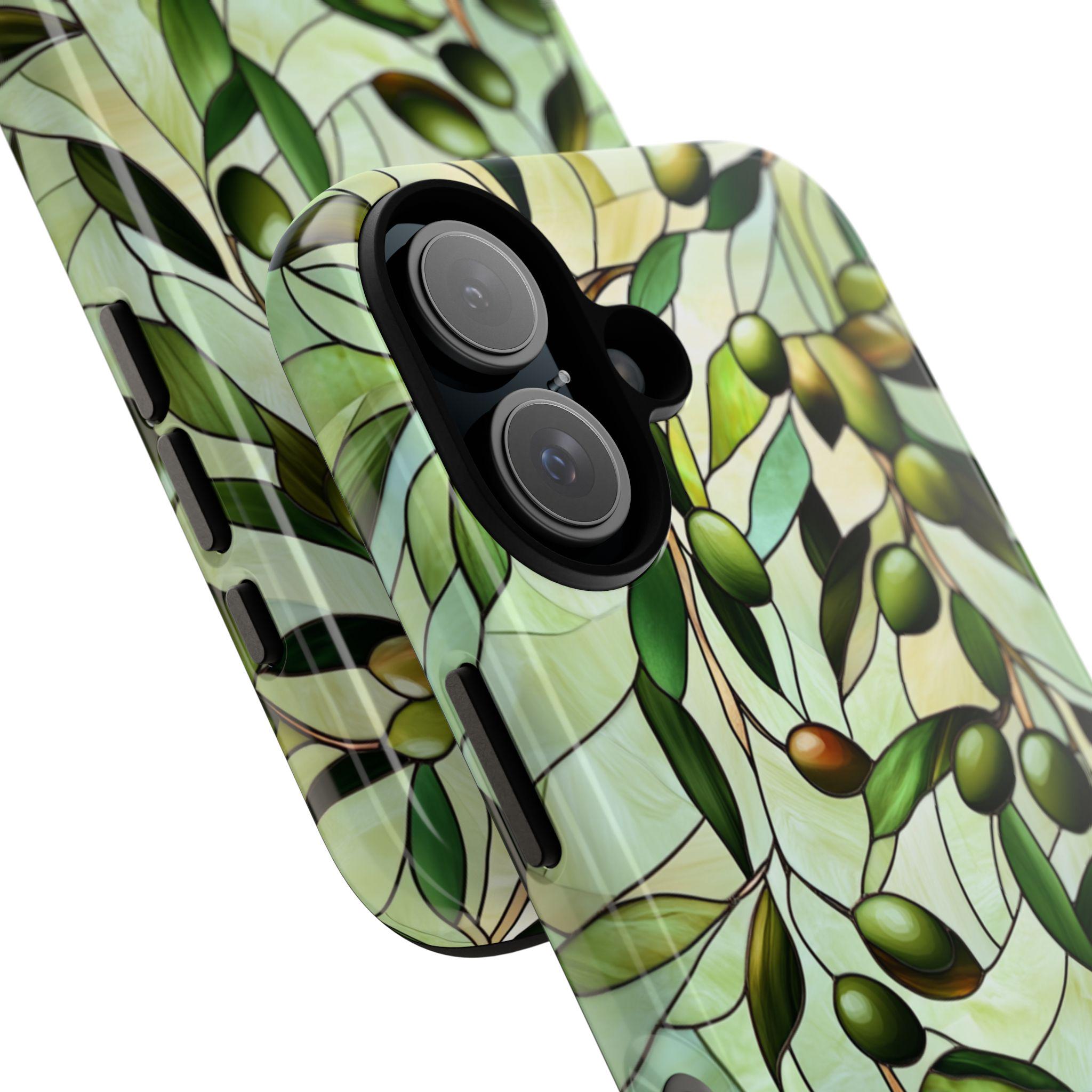 Pastel Olives Stained Glass Phone Case, 3D Green Olive Branch Magsafe for iPhone 16 15 14 13 12 11 Pro Max Plus / Samsung S24 Pixel, 418.7