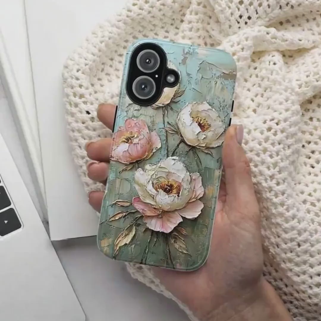Elegant Poppy Phone Case with Gold, Red, and White Accents, Perfect for Flower Lovers Phone Case for iPhone 16, 15 Magsafe, Samsung, 459.4